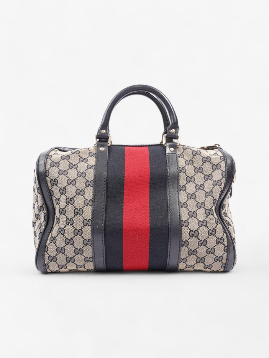 Gucci Boston Bag GG Supreme / Navy Blue / Red Canvas Medium Image 3