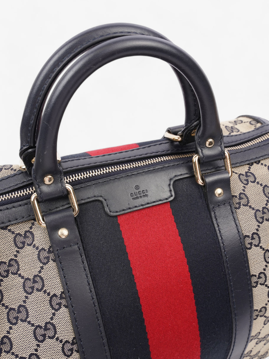 Gucci Boston Bag GG Supreme / Navy Blue / Red Canvas Medium Image 6