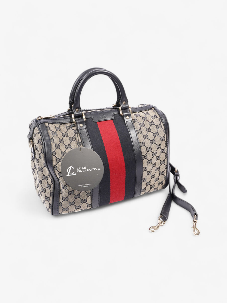 Gucci Boston Bag GG Supreme / Navy Blue / Red Canvas Medium Image 9