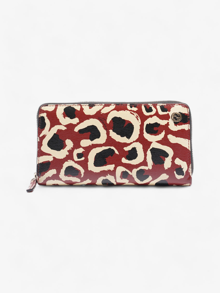 Gucci Leopard Print Zip Around Wallet Red / Black Calfskin Leather Image 1