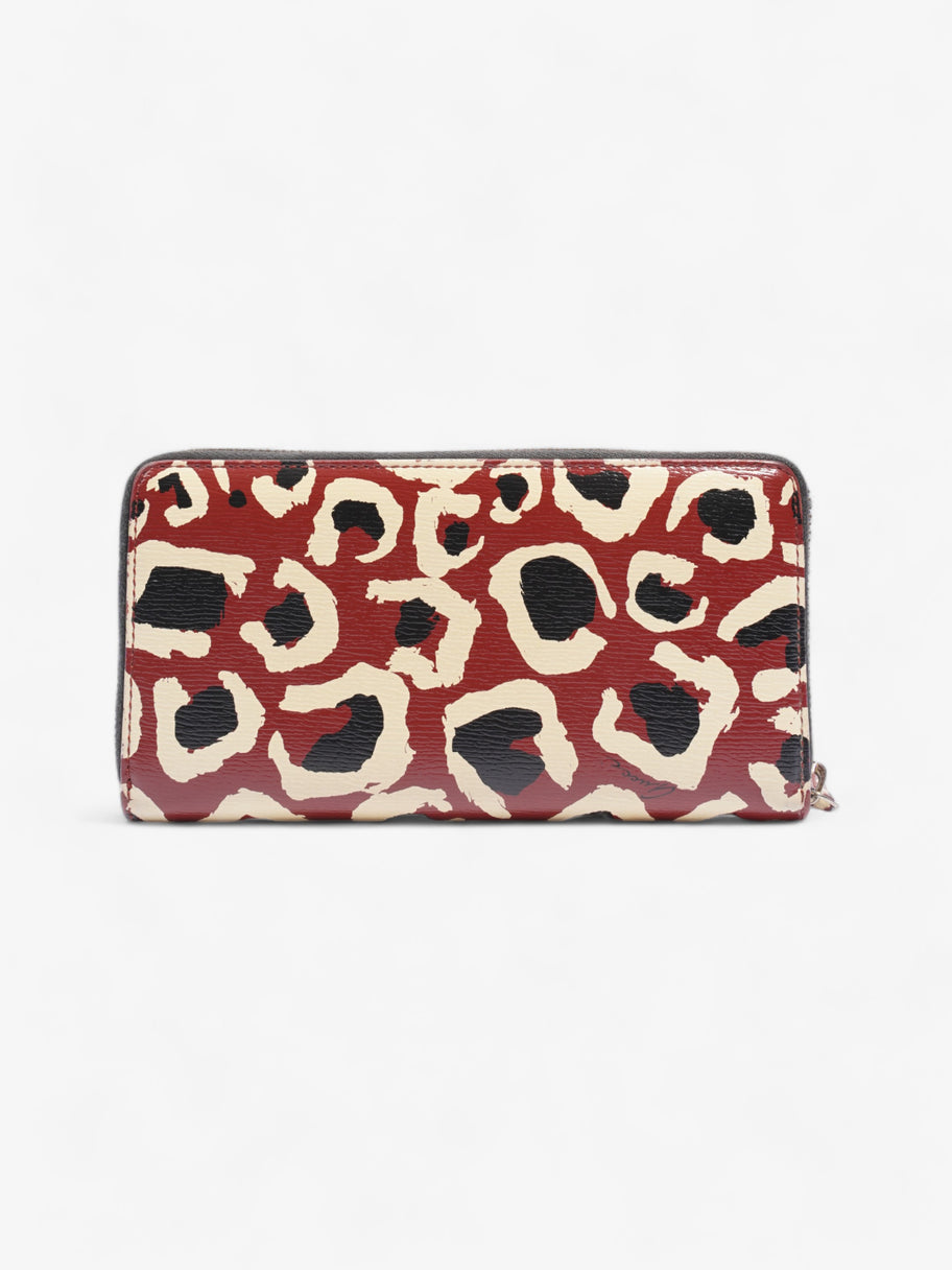 Leopard Print Zip Around Wallet Red / Black Calfskin Leather Image 3