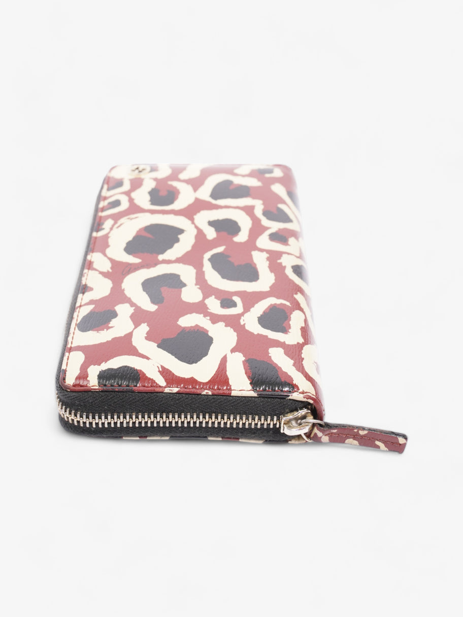 Leopard Print Zip Around Wallet Red / Black Calfskin Leather Image 4