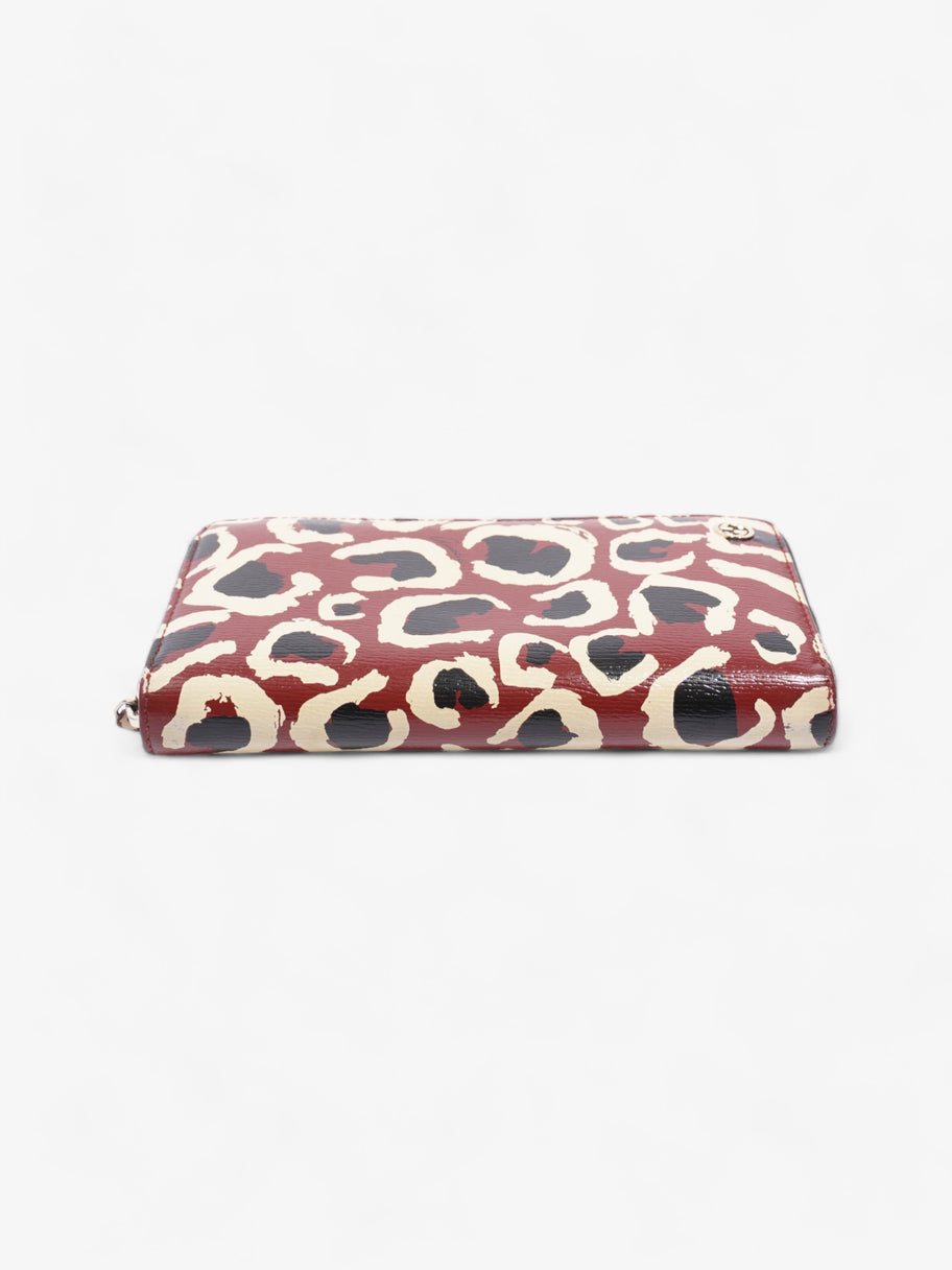 Leopard Print Zip Around Wallet Red / Black Calfskin Leather Image 5