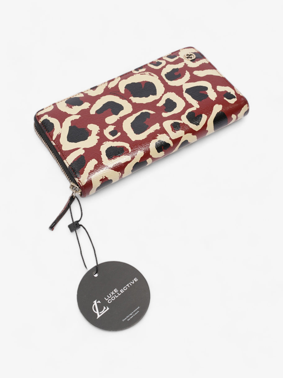 Leopard Print Zip Around Wallet Red / Black Calfskin Leather Image 9