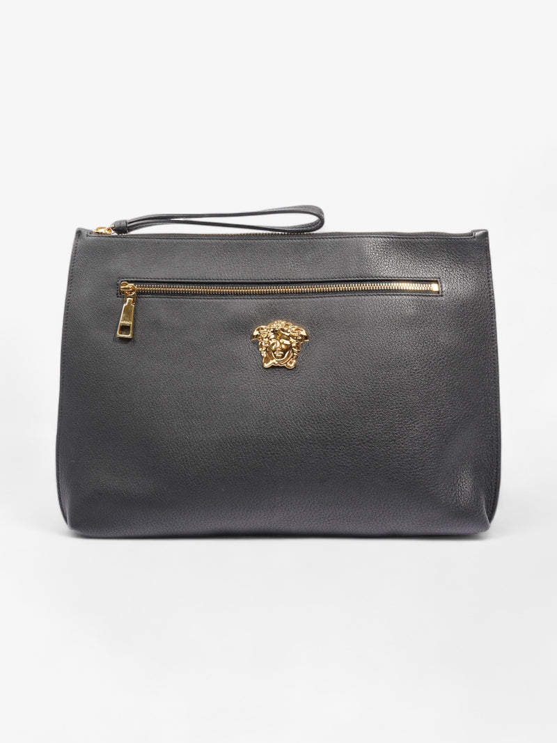  Versace Large Zip Medusa Head Pouch Black Leather