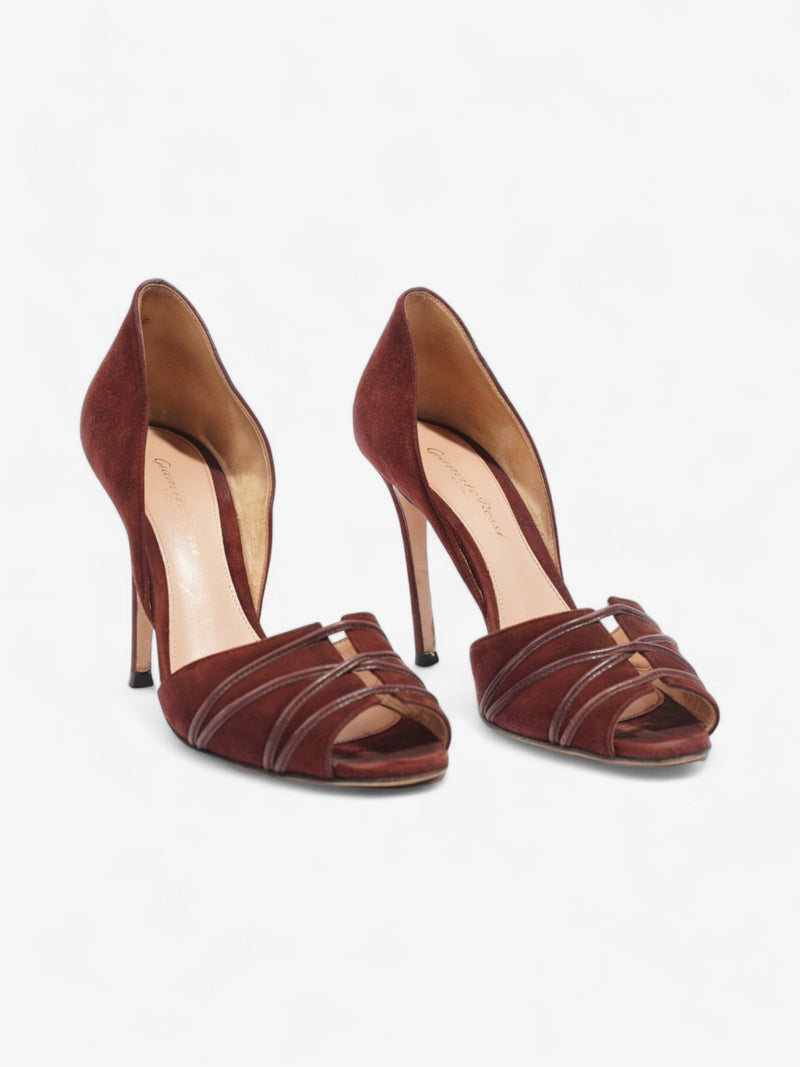  Gianvito Rossi Open Toe Heels 100 Burgundy Suede EU 37.5 UK 4.5