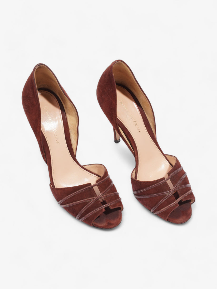 Gianvito Rossi Open Toe Heels 100 Burgundy Suede EU 37.5 UK 4.5 Image 9