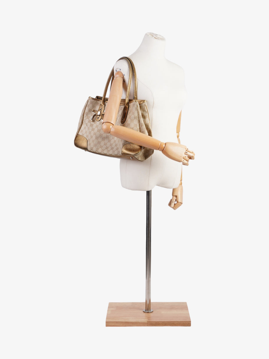 Gucci Princy Tote Beige And Ebony GG Supreme Gold Canvas Medium Luxe Collective