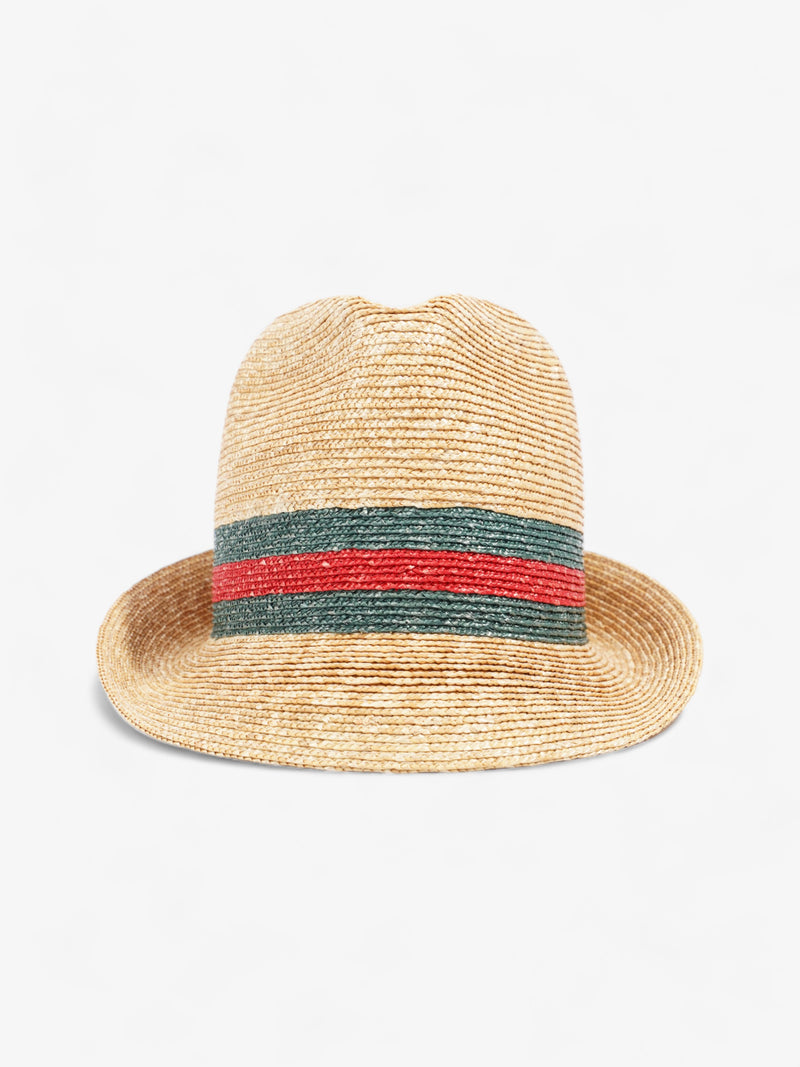  Gucci Fedora Hat Red / Green Straw Large