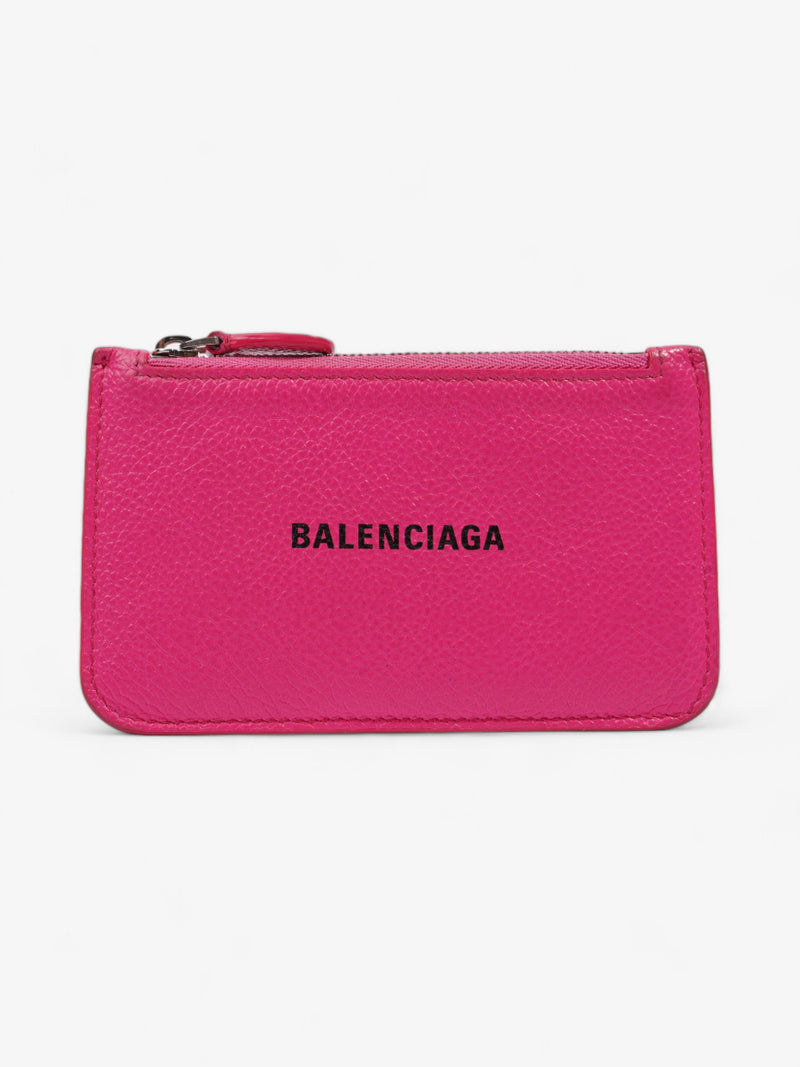  Balenciaga Logo Card Holder Neon Pink Leather