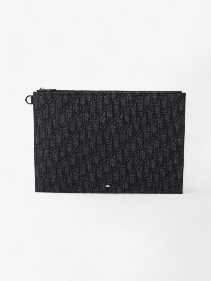  Christian Dior A4 Pouch Black Oblique Cotton