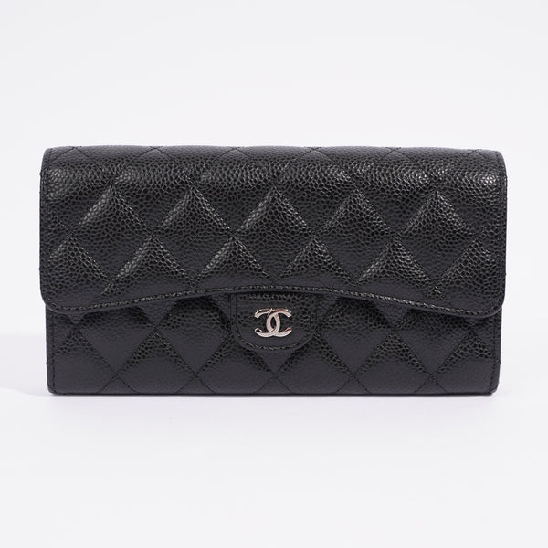 Chanel Classic Flap Wallet Black Caviar Leather Long Luxe Collective