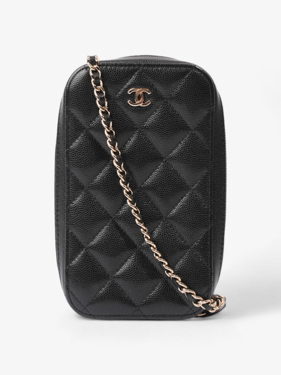 Chanel Quilted Phone Holder Black Caviar Leather Image 1