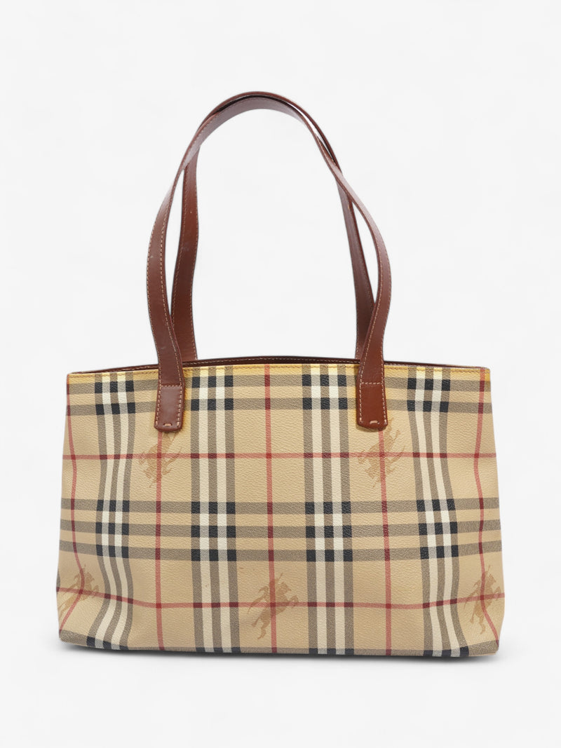  Burberry Logo Tote Bag Check Coated Canvas