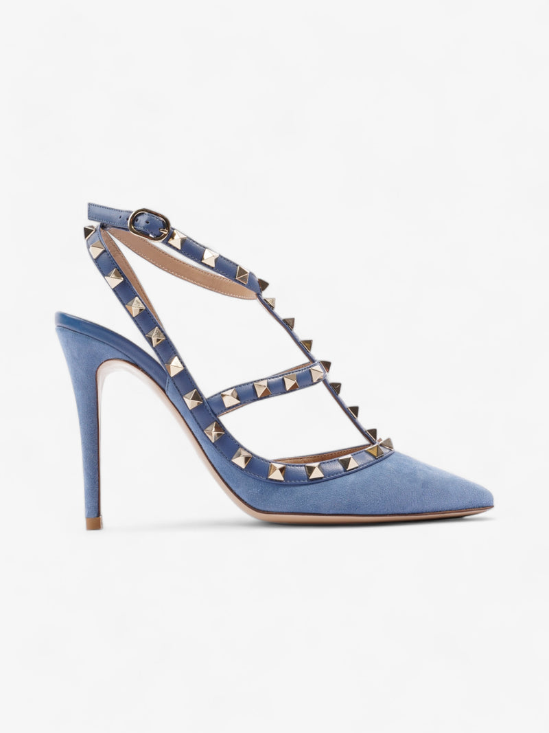  Valentino Rockstud Heeled Pumps 105mm Blue / Gold Suede EU 39 UK 6