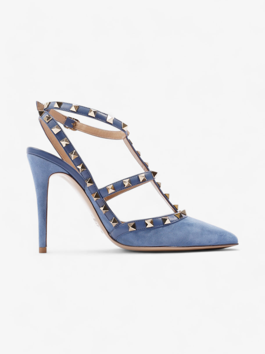 Valentino Rockstud Heeled Pumps 105mm Blue / Gold Suede EU 39 UK 6 Image 4