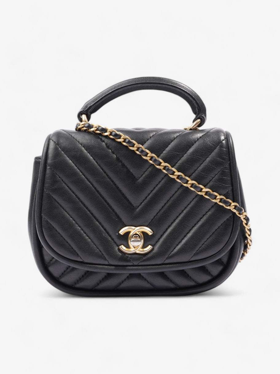 Chanel Reverse Chevron Round Top Handle Black Leather Luxe Collective