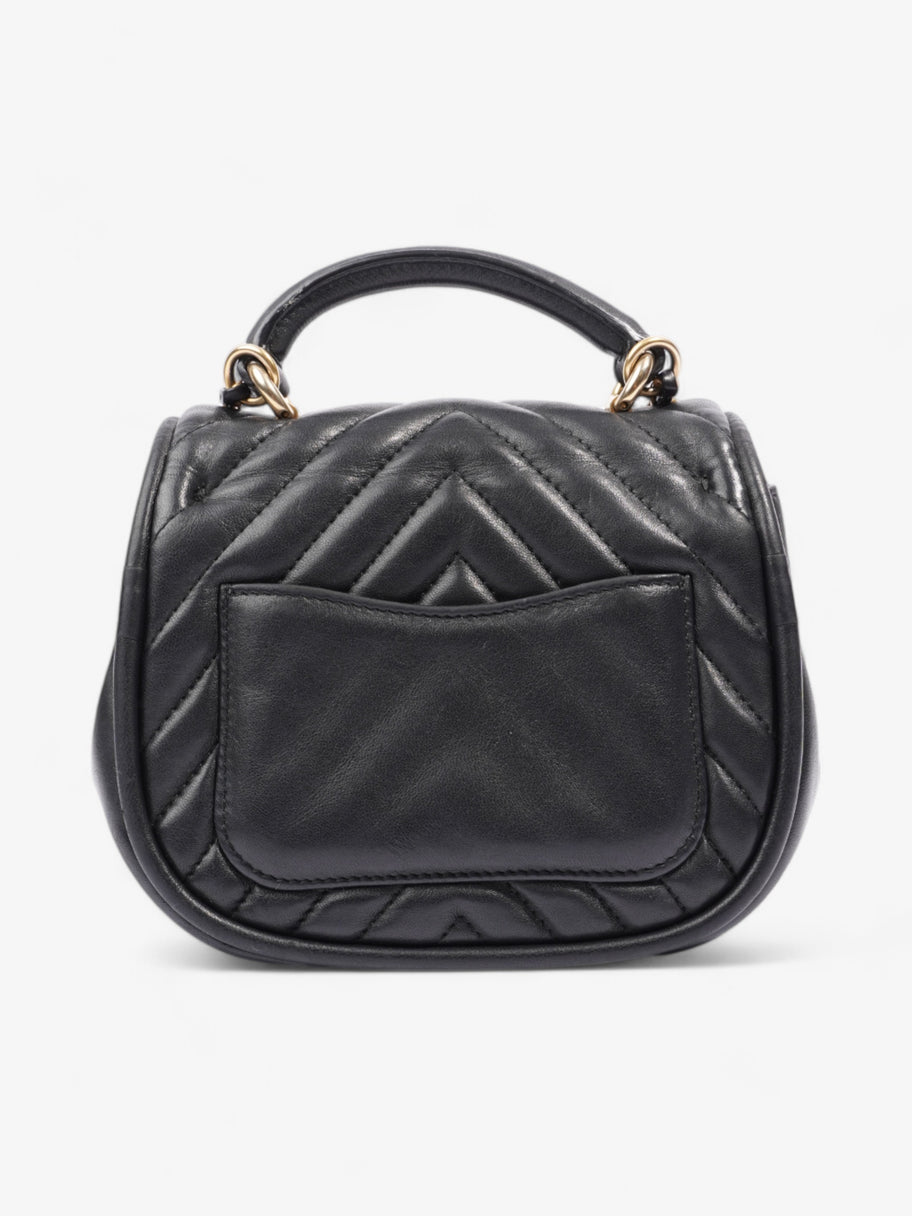 Chanel Reverse Chevron Round Top Handle Black Leather Image 4