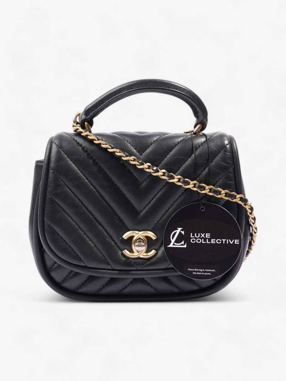 Chanel Reverse Chevron Round Top Handle Black Leather Image 8