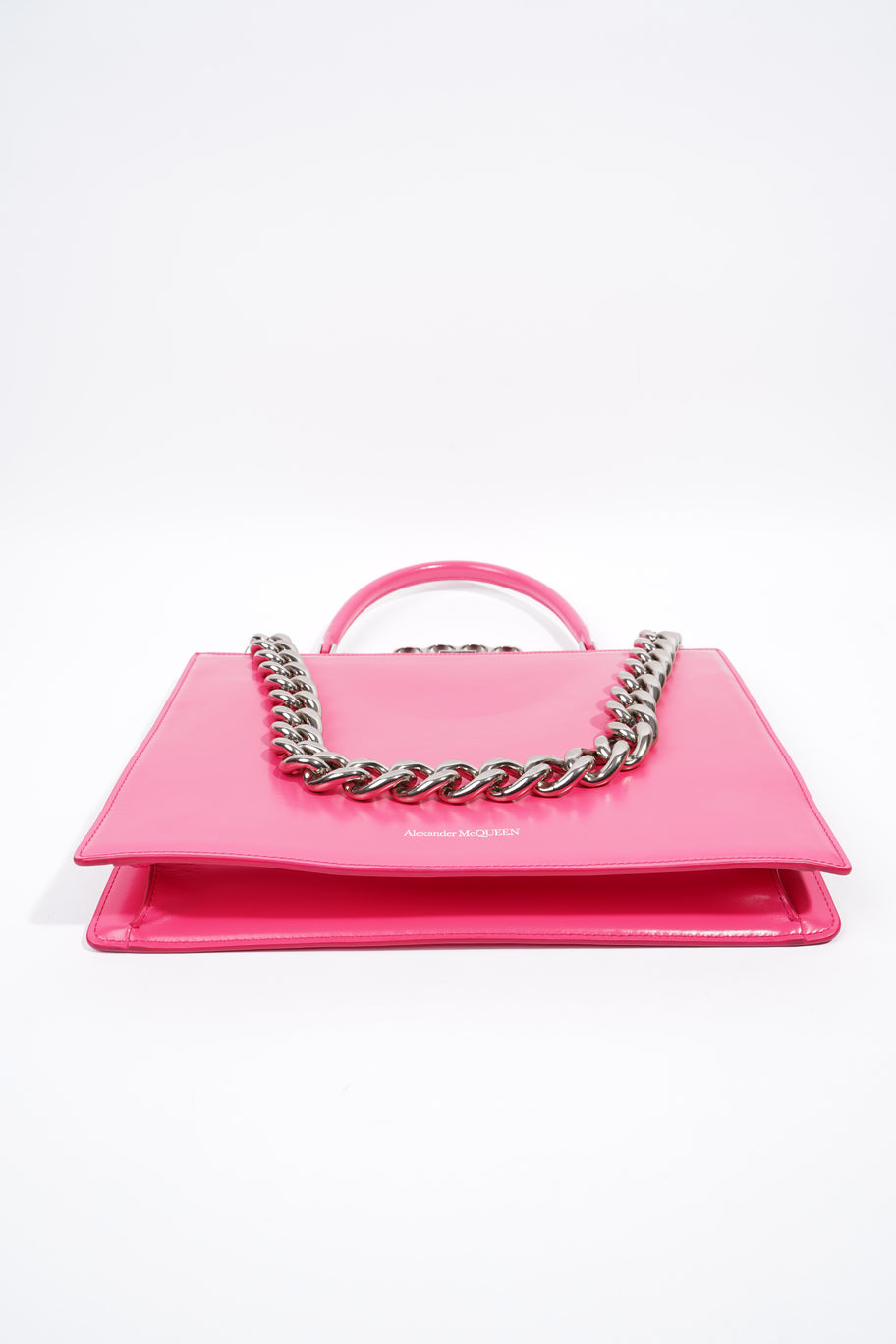 Alexander McQueen Four Ring Top Handle Neon Pink Leather Image 6