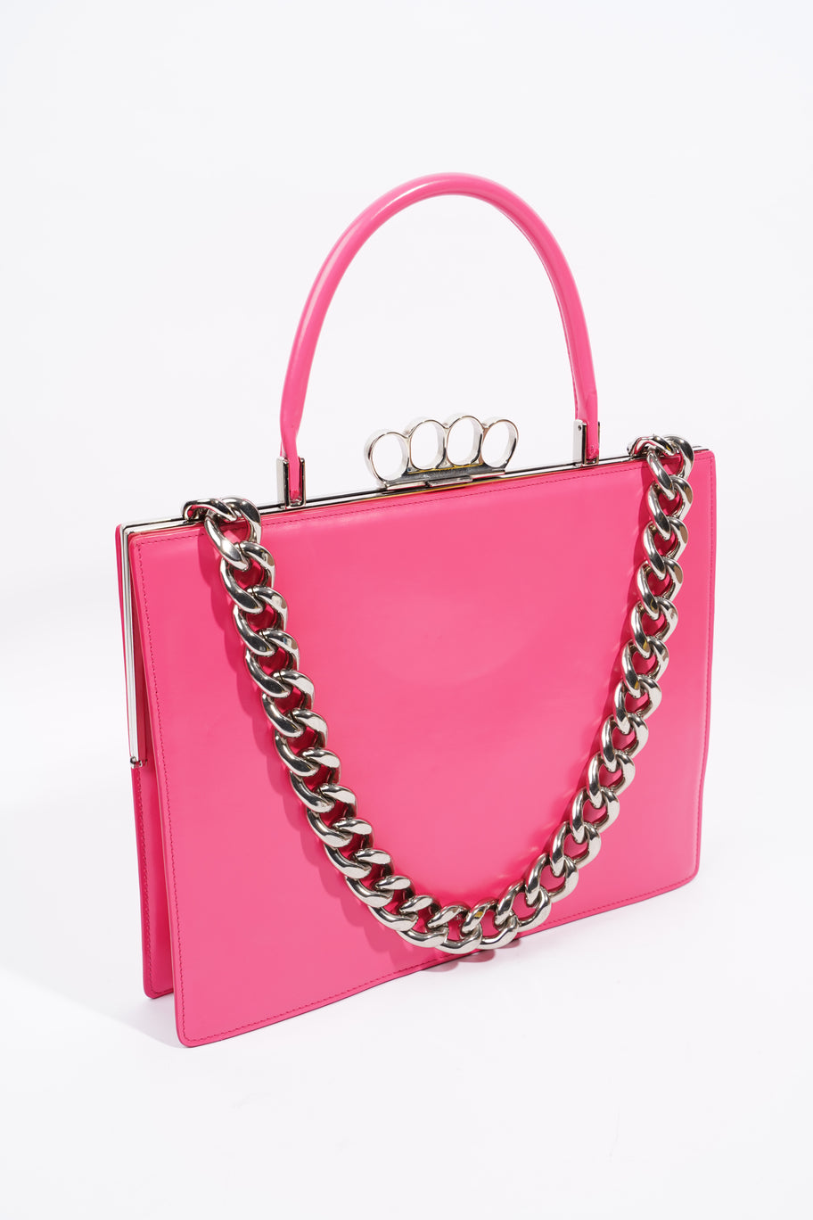 Alexander McQueen Four Ring Top Handle Neon Pink Leather Image 7