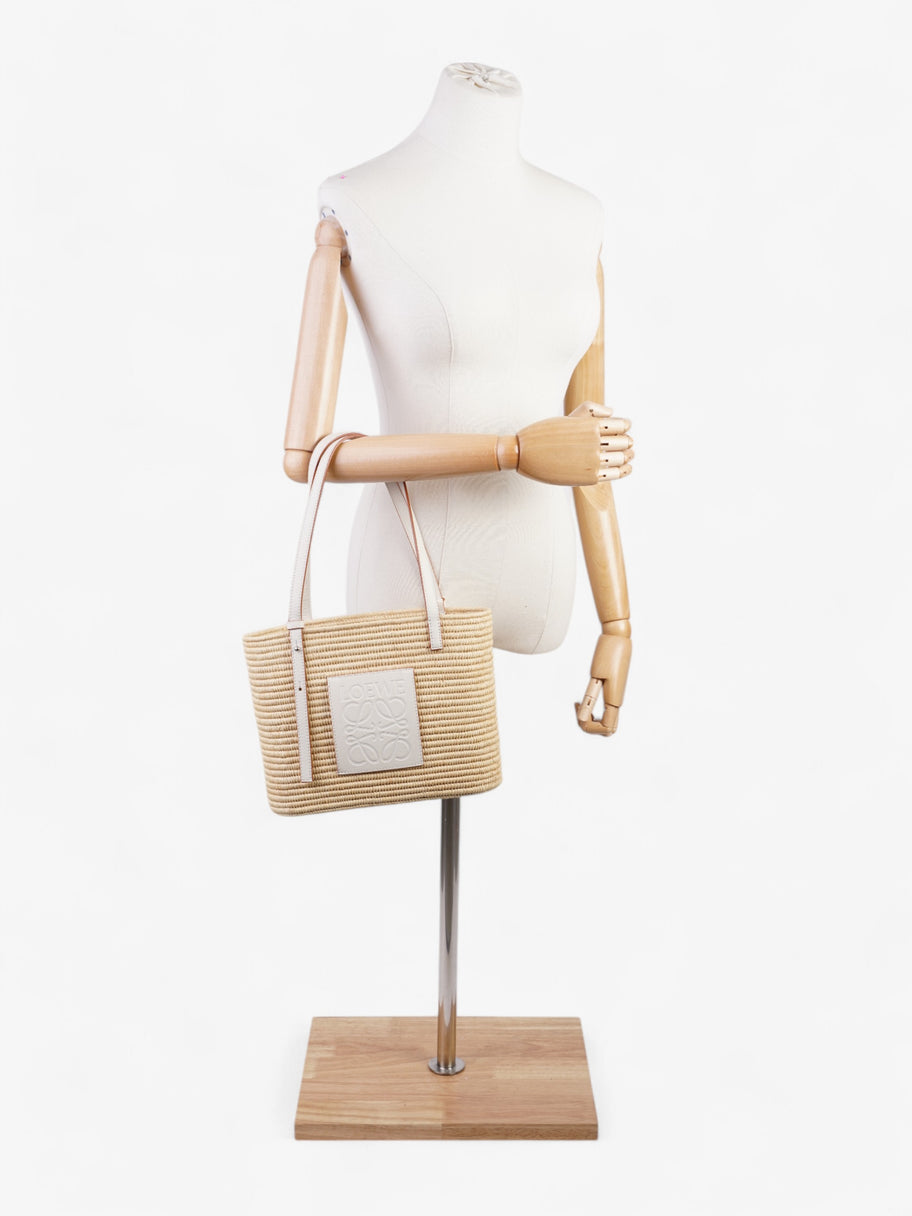 Loewe Square Raffia Basket Bag Beige / White Raffia Small Image 2