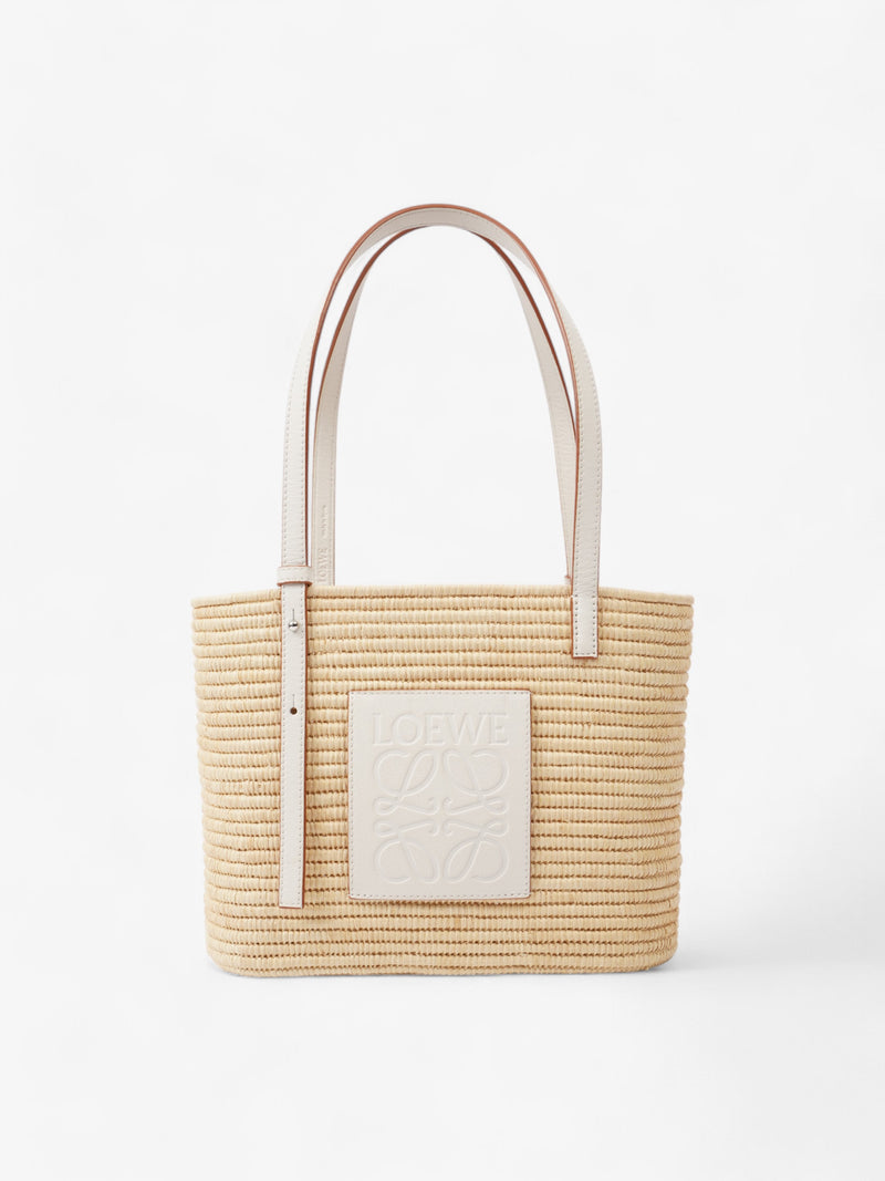  Loewe Square Raffia Basket Bag Beige / White Raffia Small