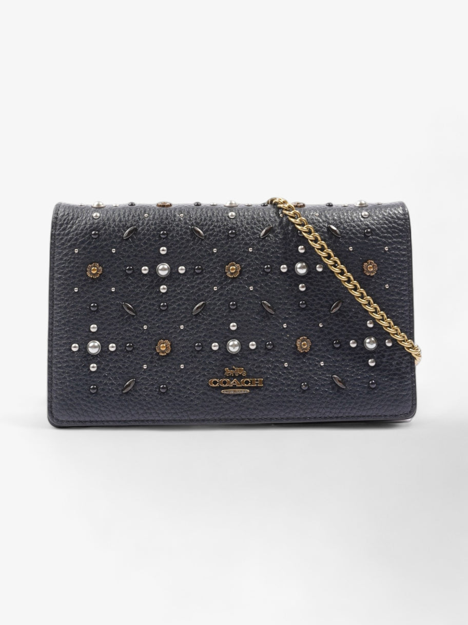 Coach Callie Foldover Chain Clutch Navy Blue Leather Image 1