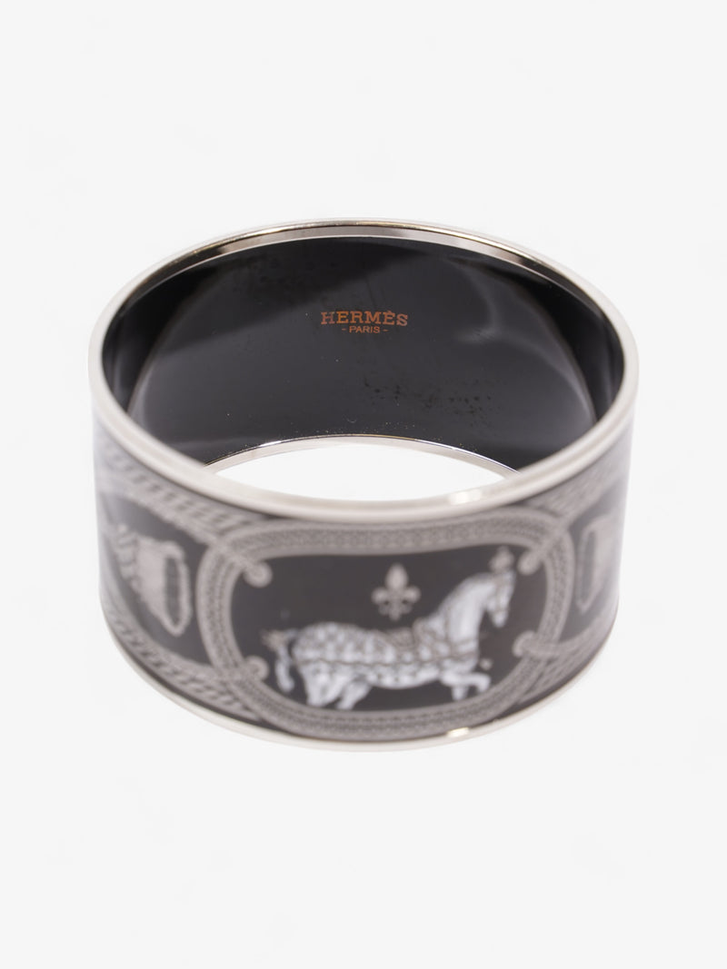  Hermes Grand Apparat Extra Wide Bracelet Black / White / Grey Enamel Small (Circumference - 20.4cm)