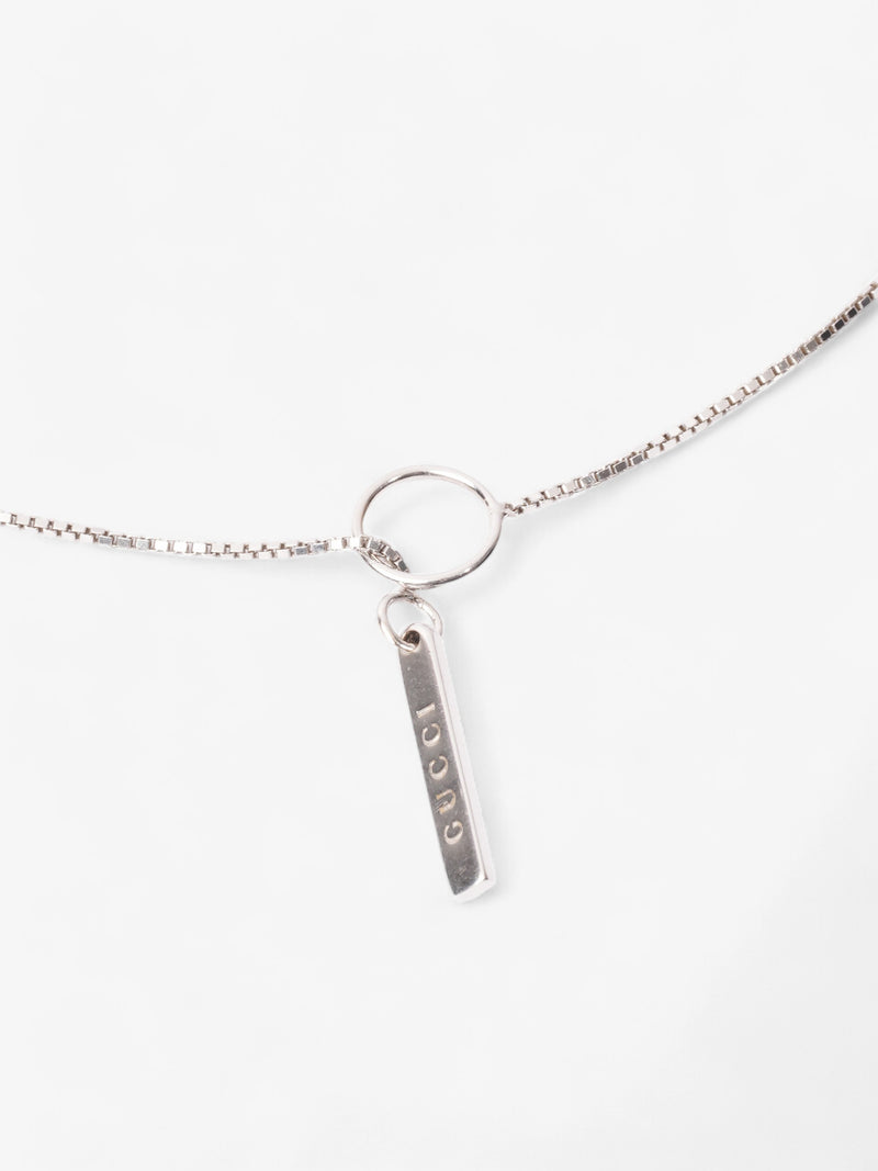  Gucci 18 Karat Bar Lariat Pendant Necklace Silver White Gold 54cm