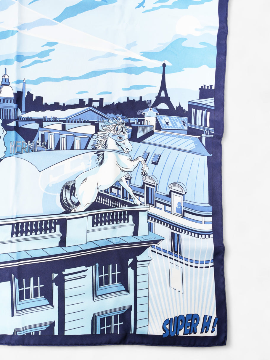 Hermes Minuit Au Faubourg Scarf Blue  / White Silk Image 2