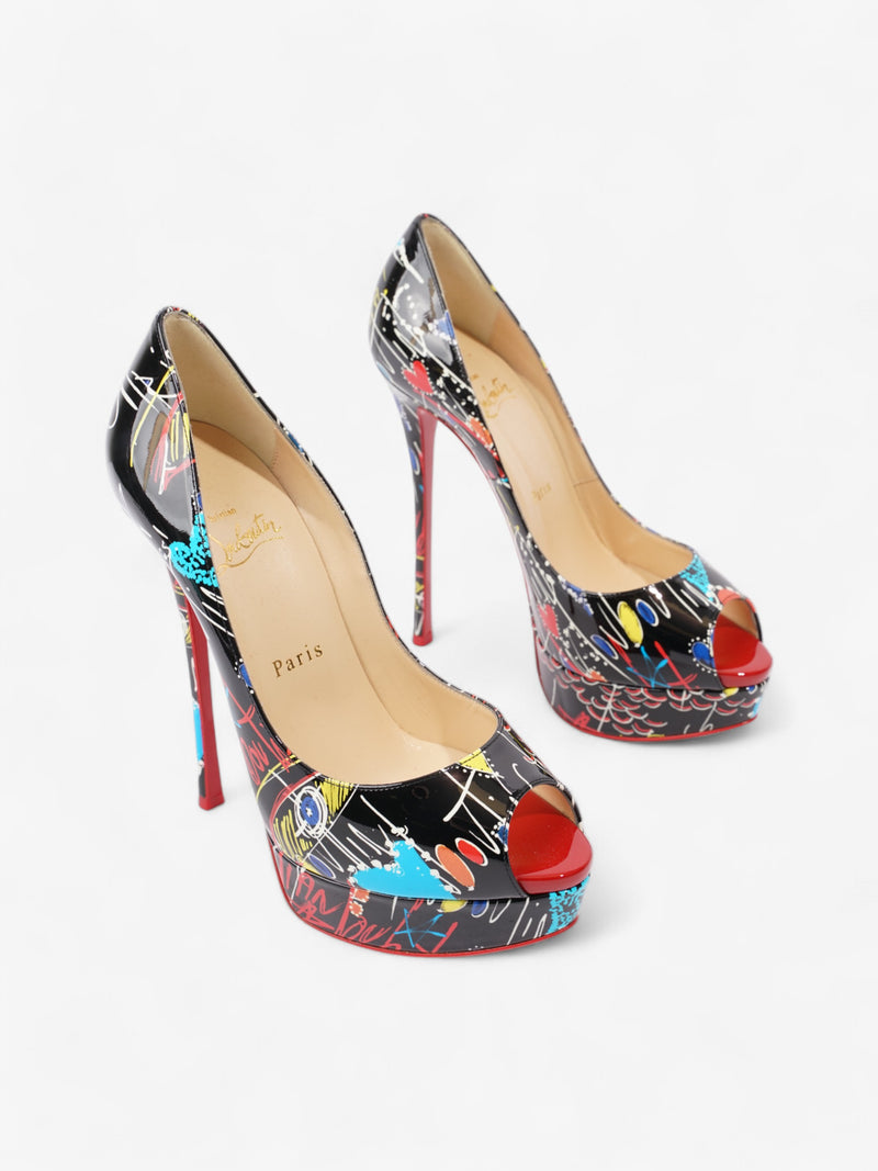  Christian Louboutin Lady Peep 150mm Black / Multicoloured Patent Leather EU 37.5 UK 4.5