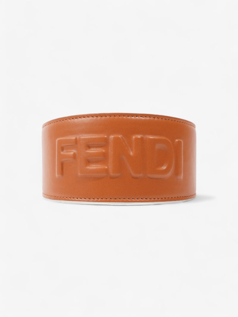  Fendi Logo Embossed Hairband Tan Leather