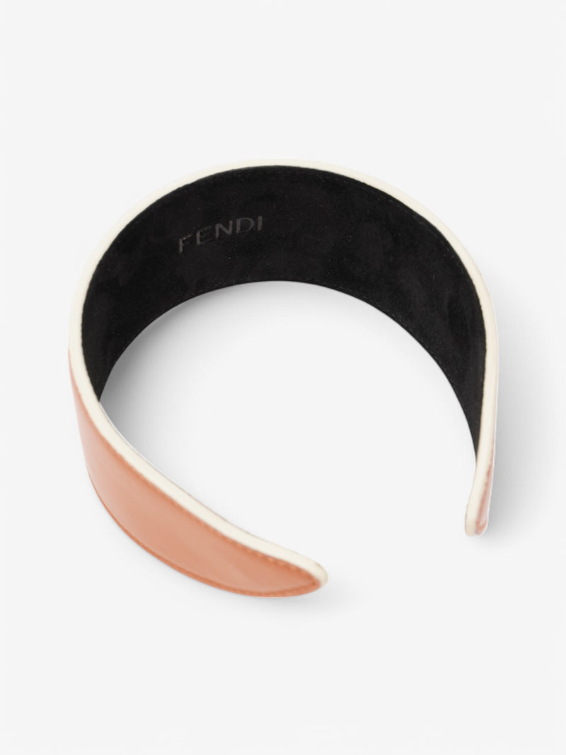  Fendi Logo Embossed Hairband Tan Leather