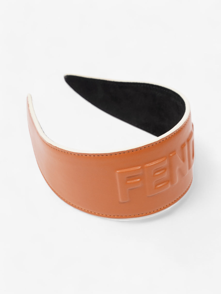 Fendi Logo Embossed Hairband Tan Leather Image 3