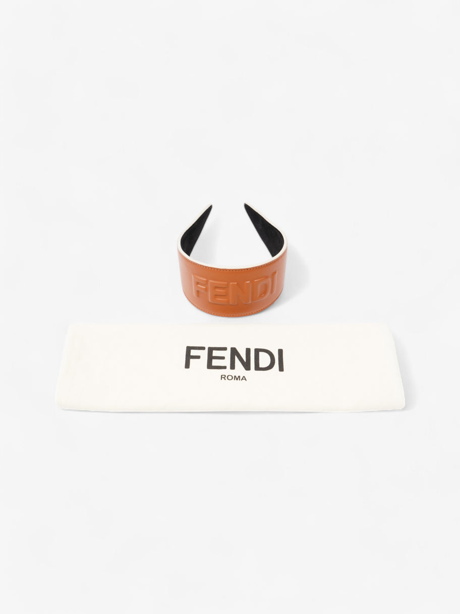 Fendi Logo Embossed Hairband Tan Leather Image 5