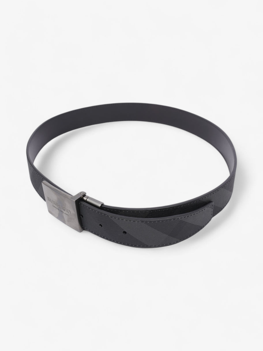 Burberry Reversible Plaque Buckle Check Belt Charcoal / Graphite / Silver Coated Canvas 90cm / 36