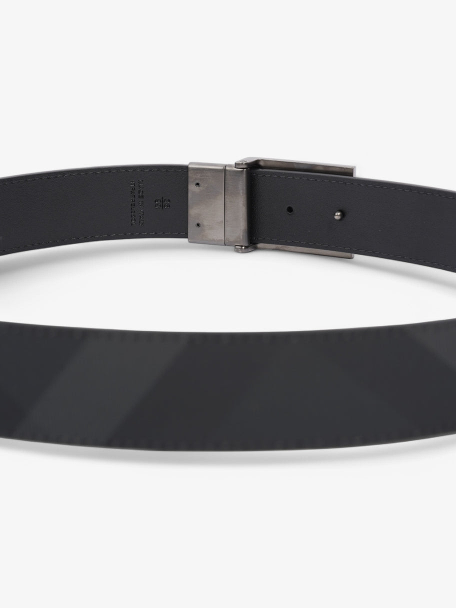 Burberry Reversible Plaque Buckle Check Belt Charcoal / Graphite / Silver Coated Canvas 90cm / 36