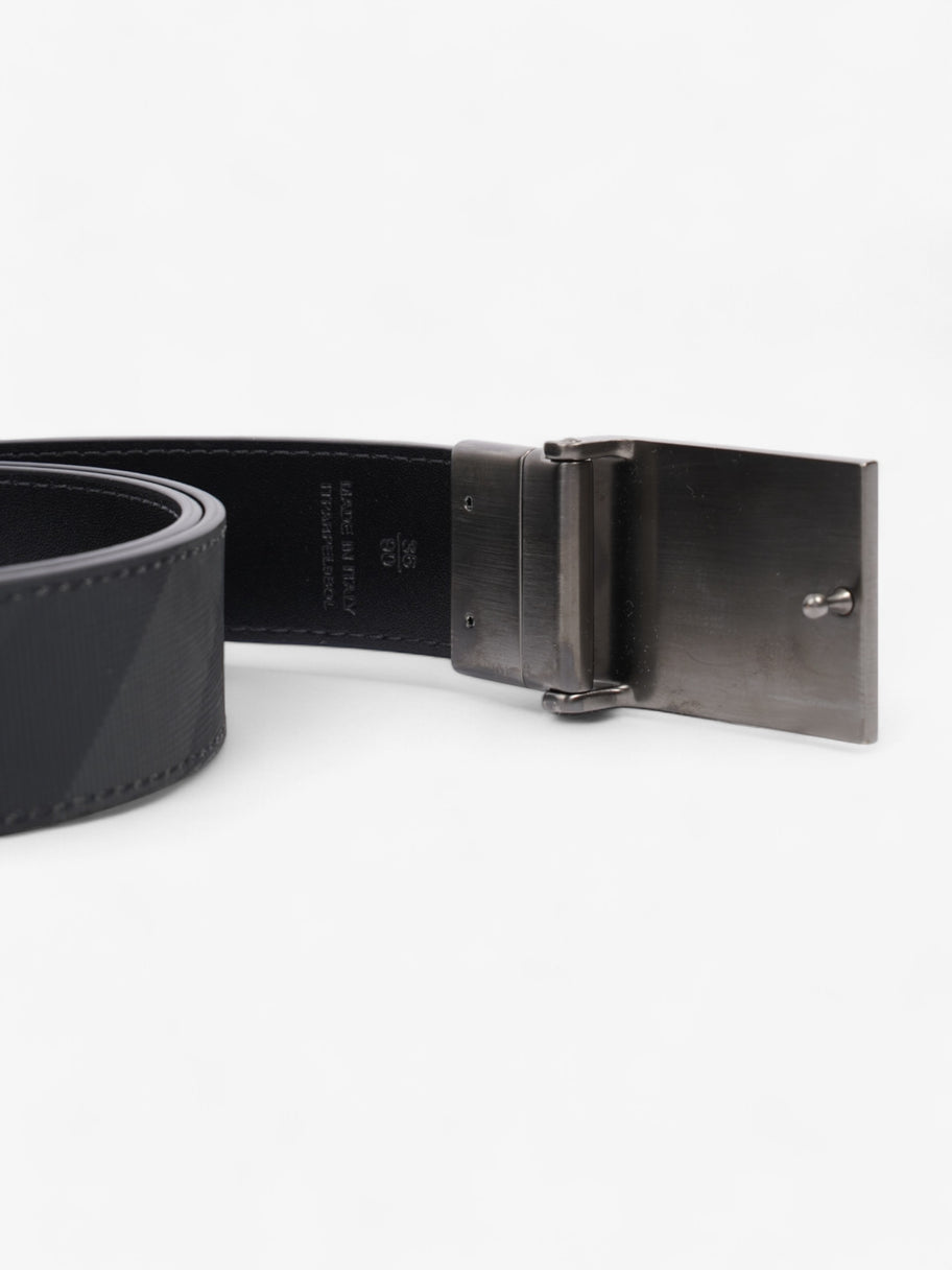 Burberry Reversible Plaque Buckle Check Belt Charcoal / Graphite / Silver Coated Canvas 90cm / 36