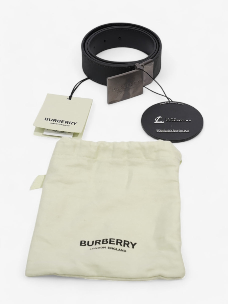 Burberry Reversible Plaque Buckle Check Belt Charcoal / Graphite / Silver Coated Canvas 90cm / 36