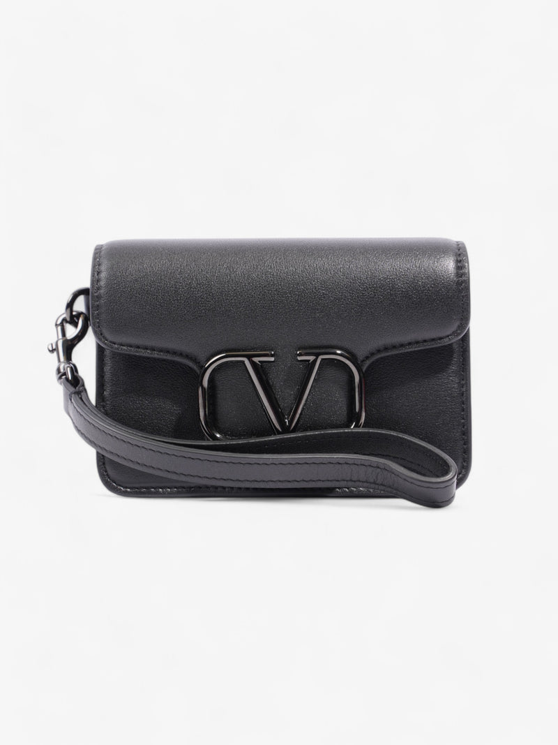  Valentino VLogo Wristlet Black Leather