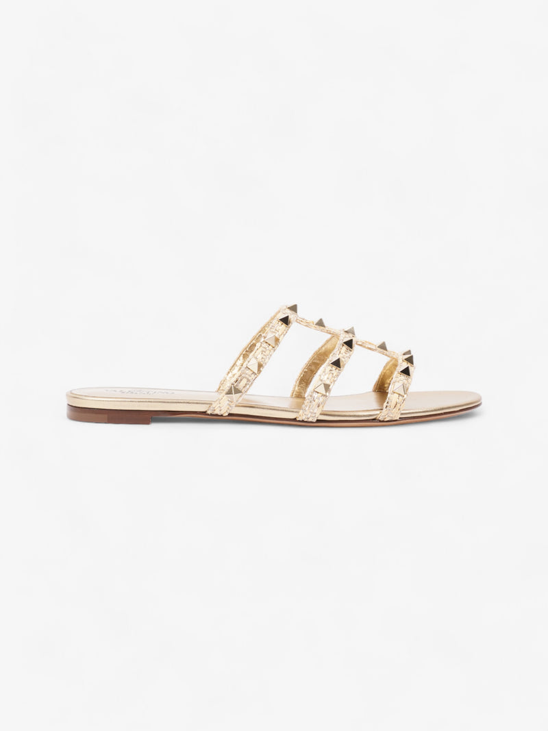  Valentino Rockstud Slides Gold Wicker EU 40 UK 7