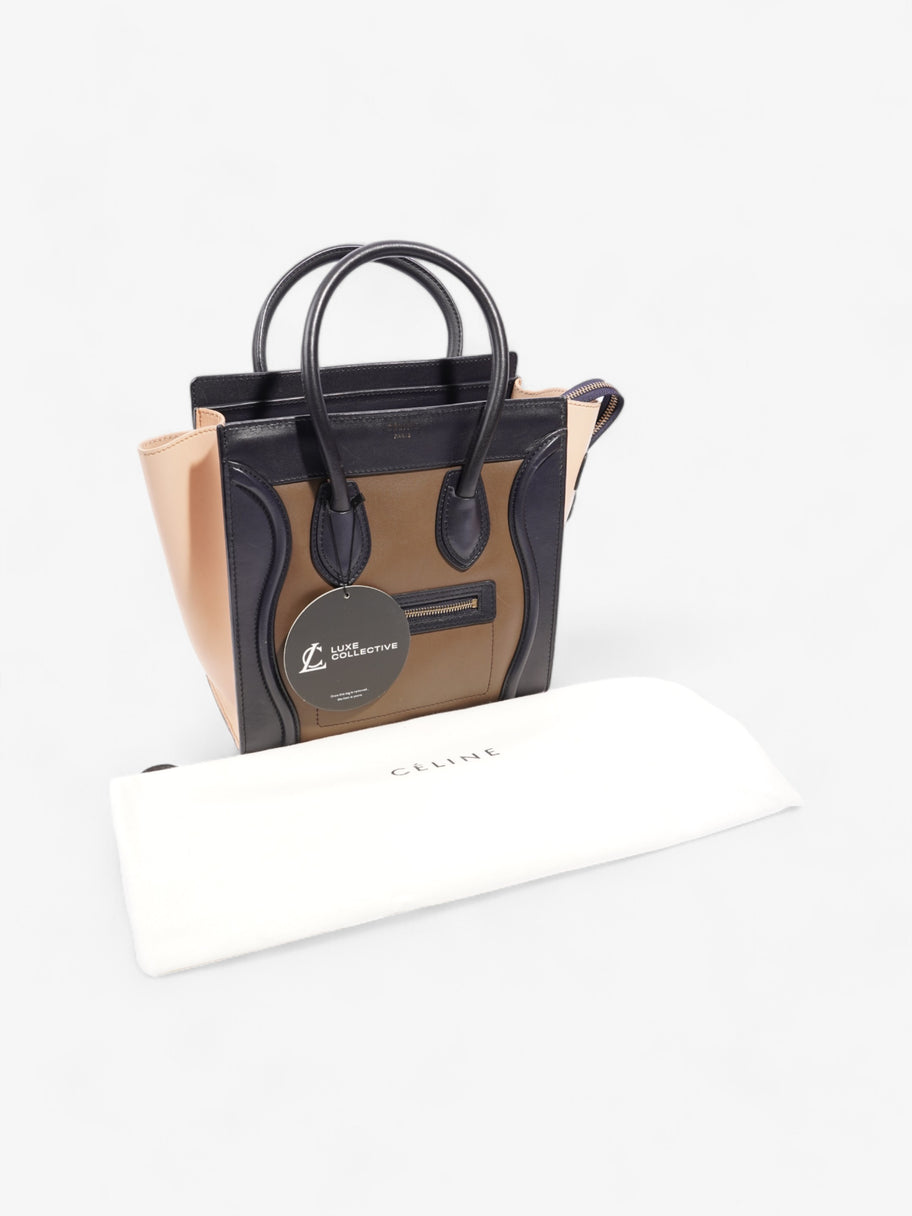 Celine Luggage Tote Black / Brown / Nude Calfskin Leather Micro Image 9