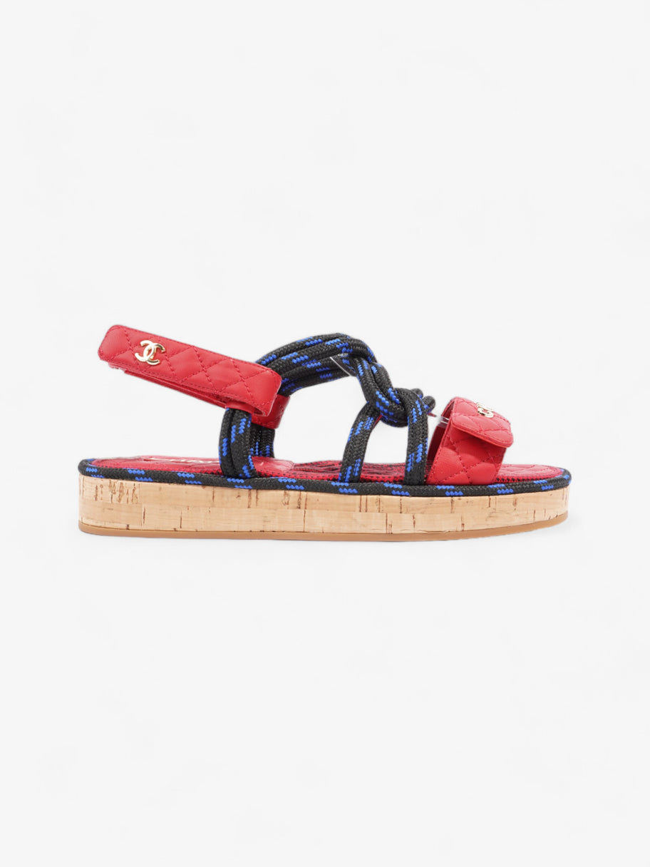 Chanel Dad Cord Sandals Red / Blue / Black Calfskin Leather EU 38 UK 5 Image 1