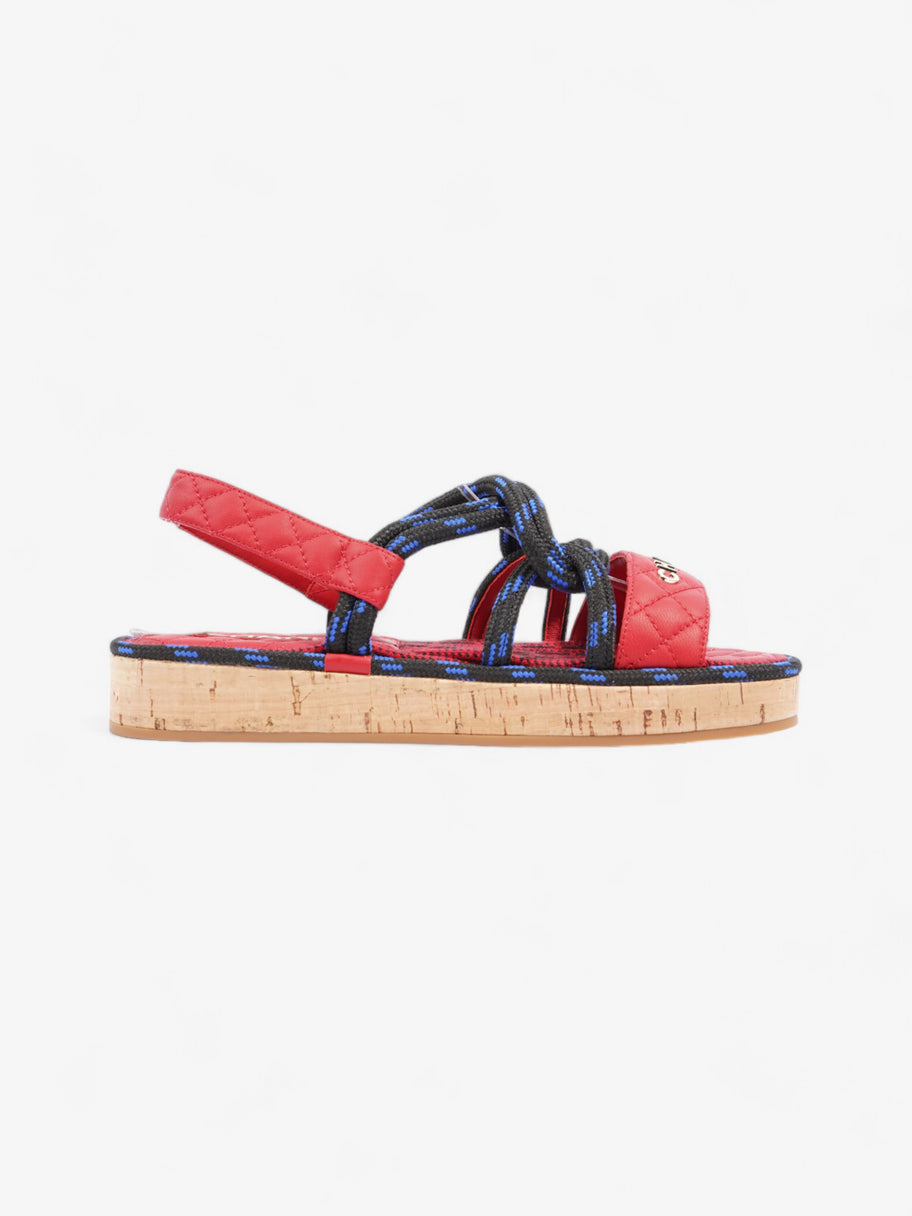 Chanel Dad Cord Sandals Red / Blue / Black Calfskin Leather EU 38 UK 5 Image 4