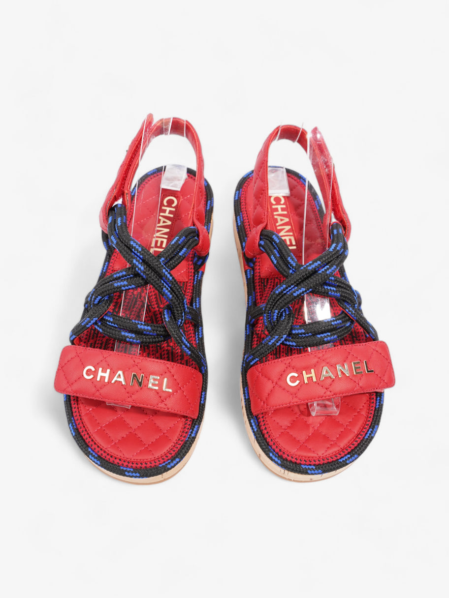 Chanel Dad Cord Sandals Red / Blue / Black Calfskin Leather EU 38 UK 5 Image 8