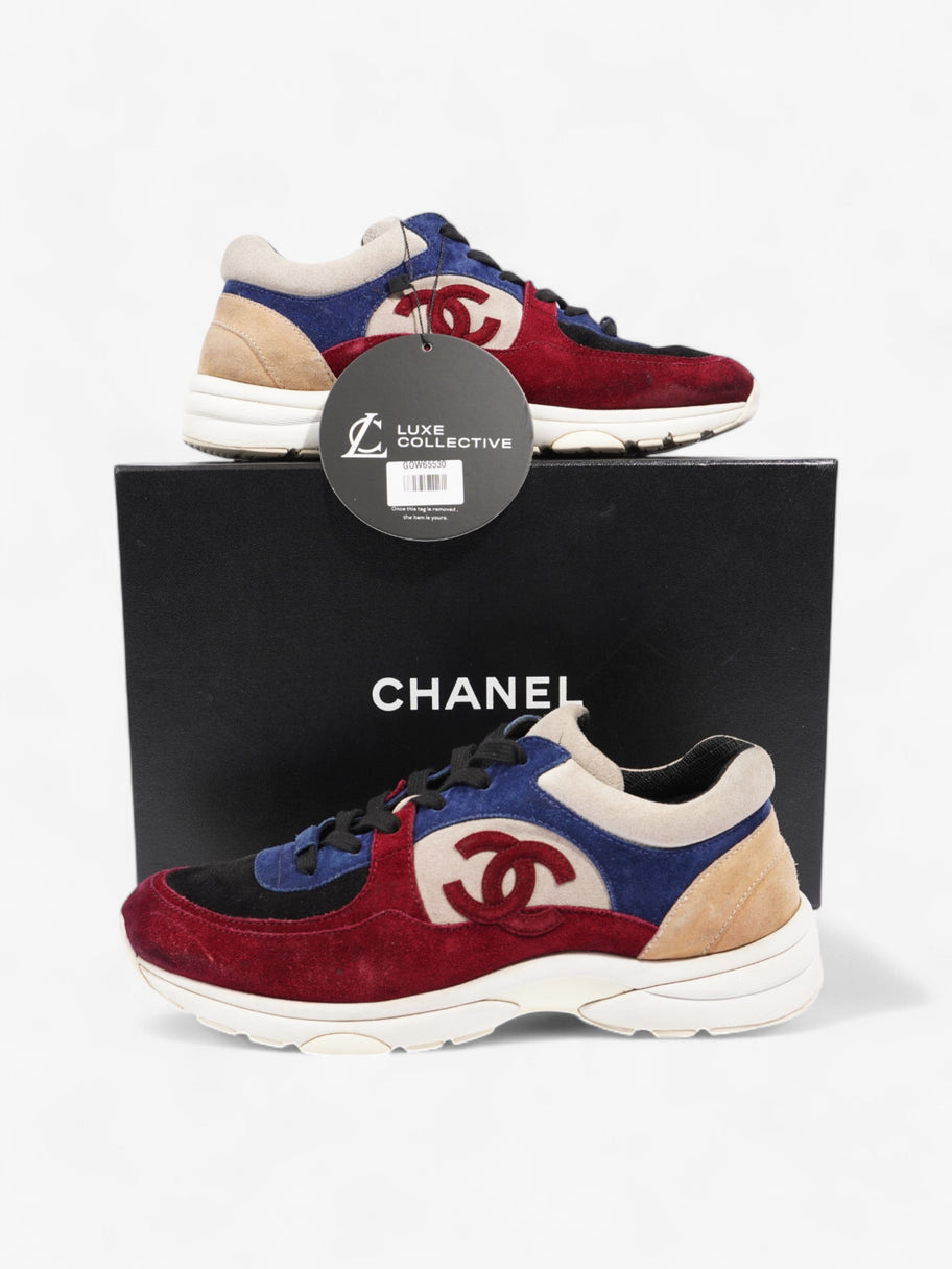 Chanel CC Logo Sneakers Maroon  / Black / Beige Suede EU 41 UK 8.5 Image 10