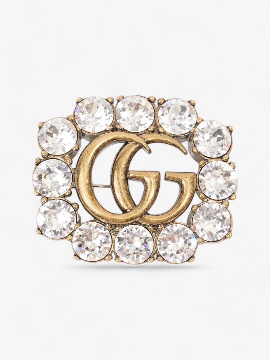 Gucci Crystal Double G Brooch Aged Gold Base Metal Image 1