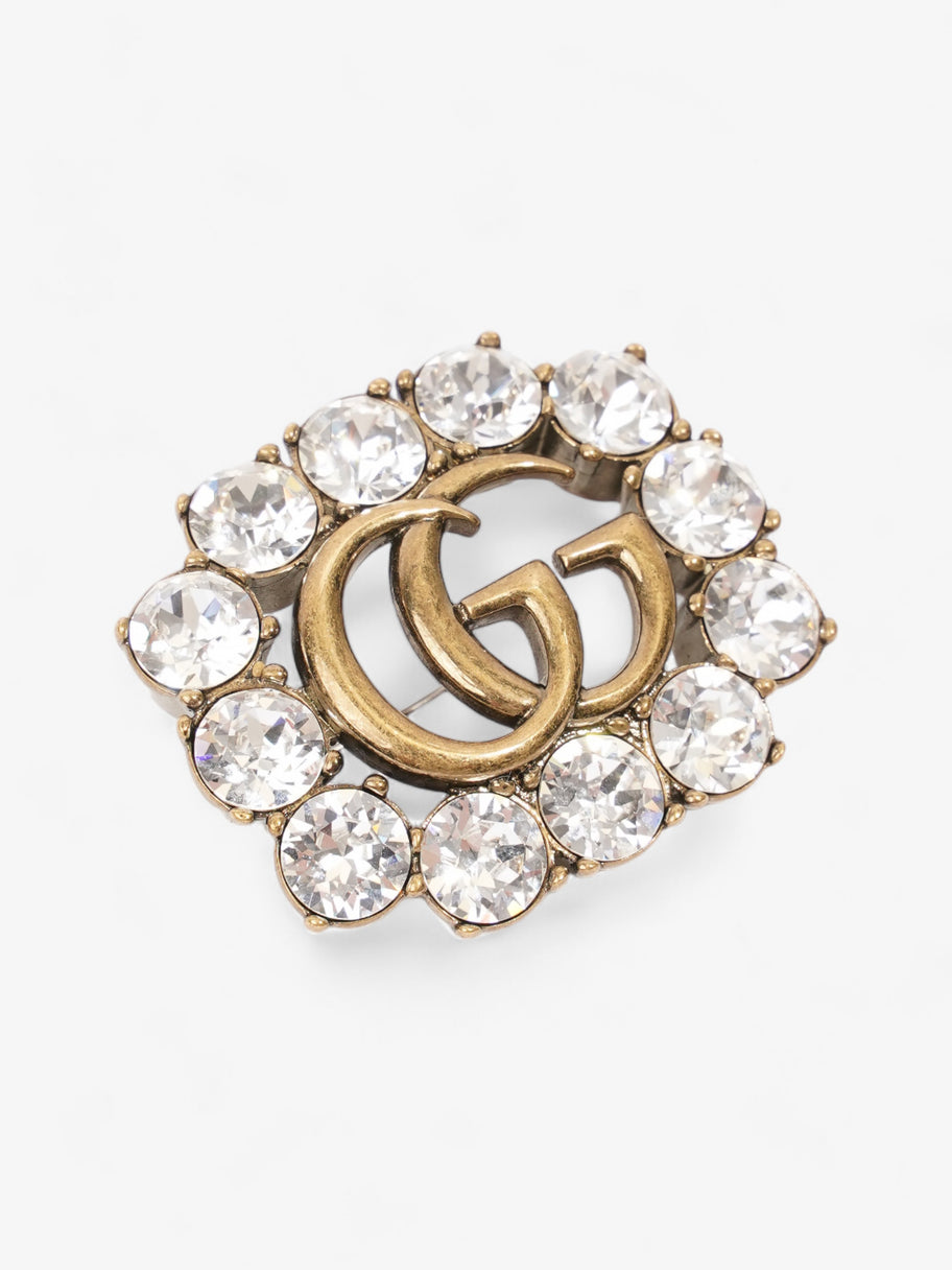 Gucci Crystal Double G Brooch Aged Gold Base Metal Image 2