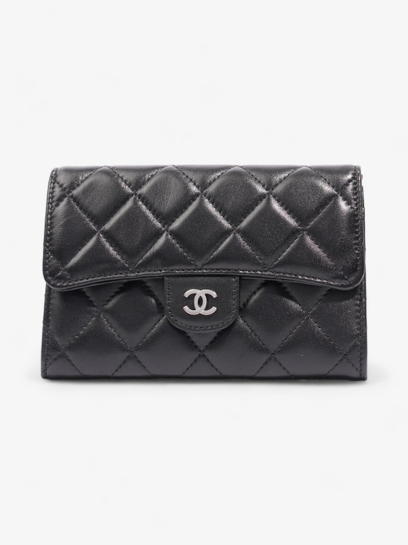  Chanel Classic Flap Wallet Black / Silver Lambskin Leather